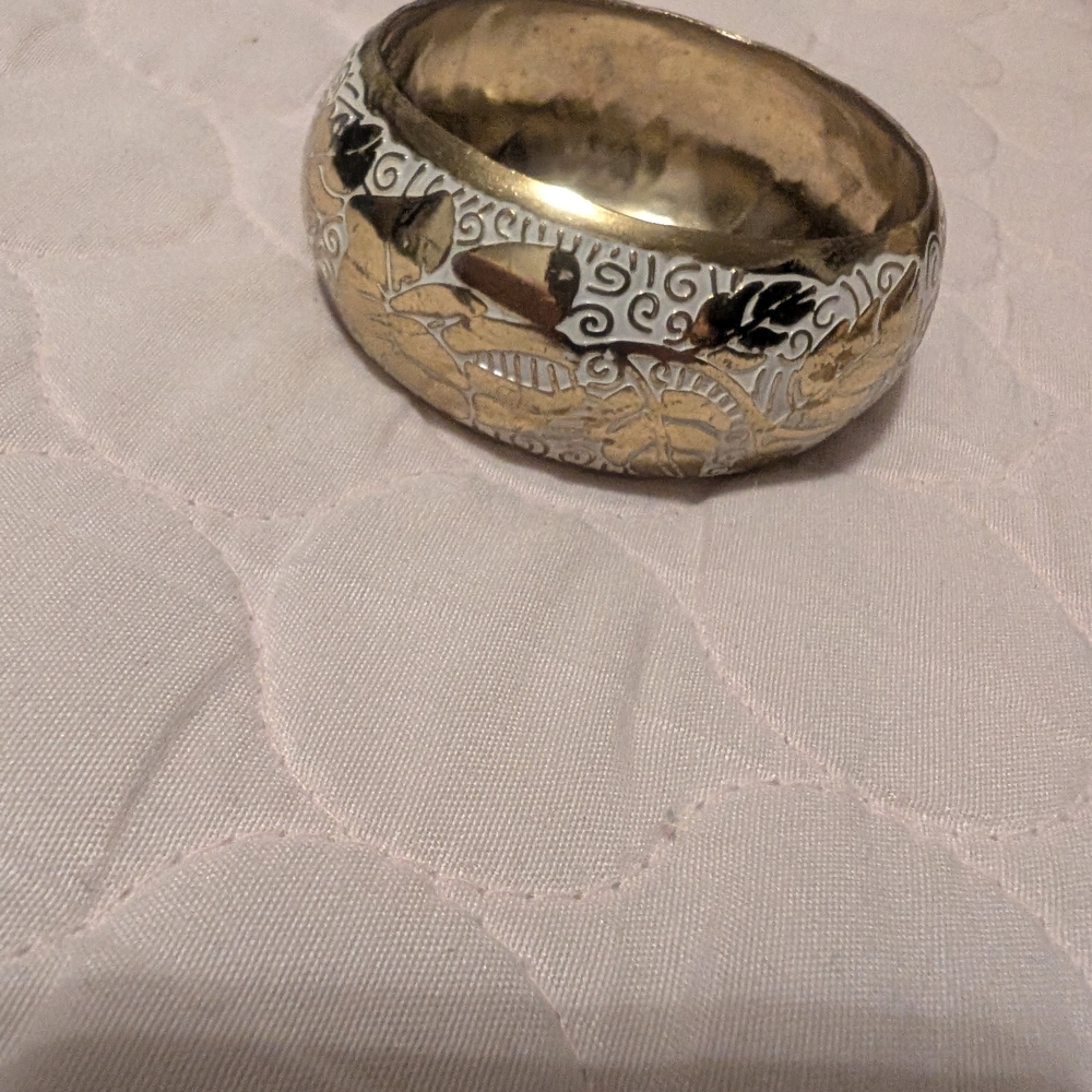 Elegant Gold and Silver Floral Bangle